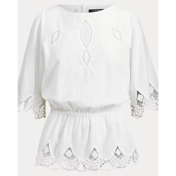 Lauren by Ralph Lauren Tops - Lauren Ralph Lauren Embroidered White Cotton Top size Large NEW